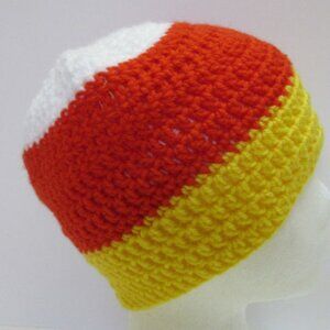 Candy Corn Skull Cap Multicolor Hat Striped Beanie Man Woman Handmade NWT